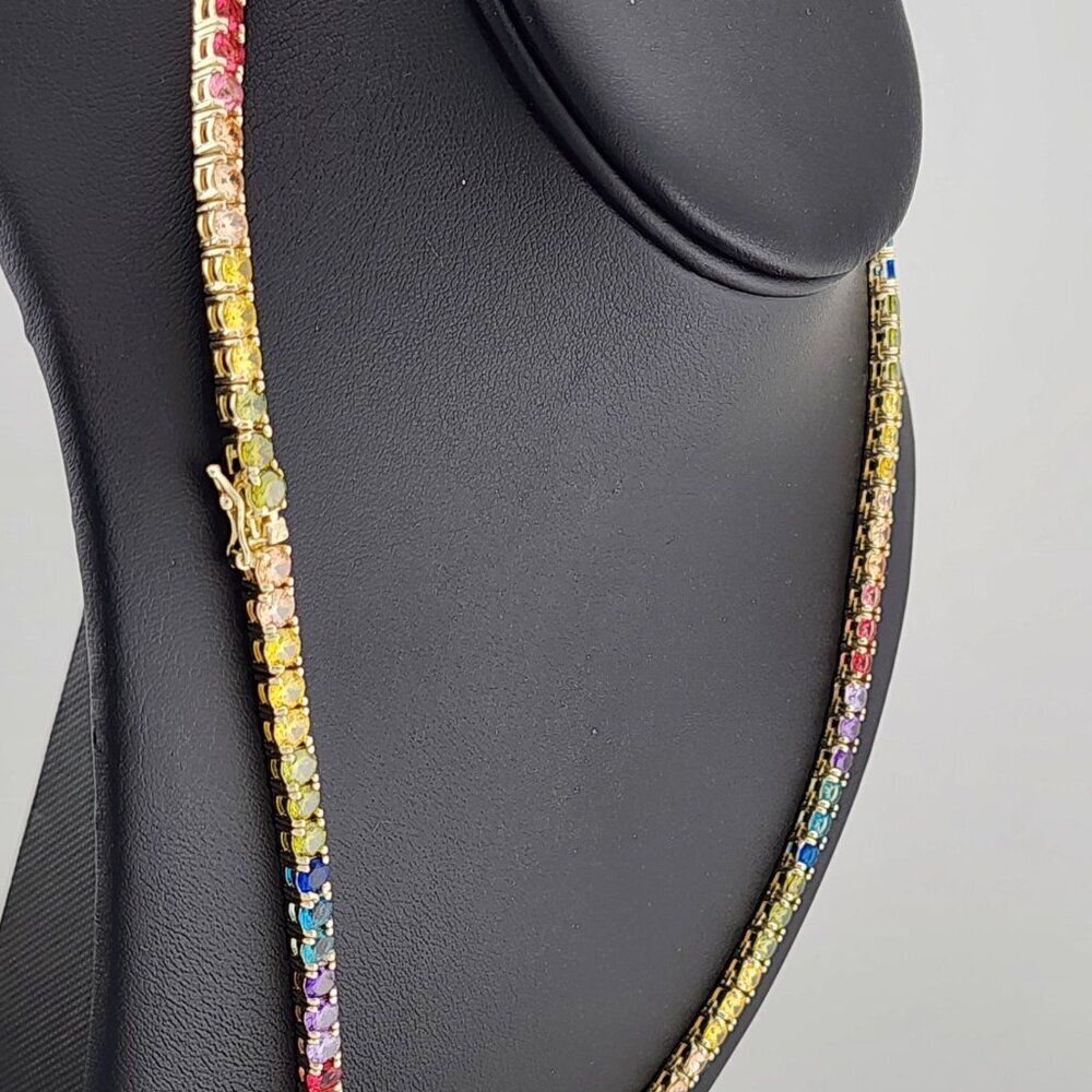 Rainbow Radiance – Sterling Silver Multi-Gemstone Tennis Necklace - Picture 6 of 7